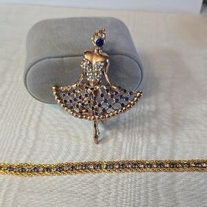 Gold and Blue Dancer Brooch Pin & Bracelet